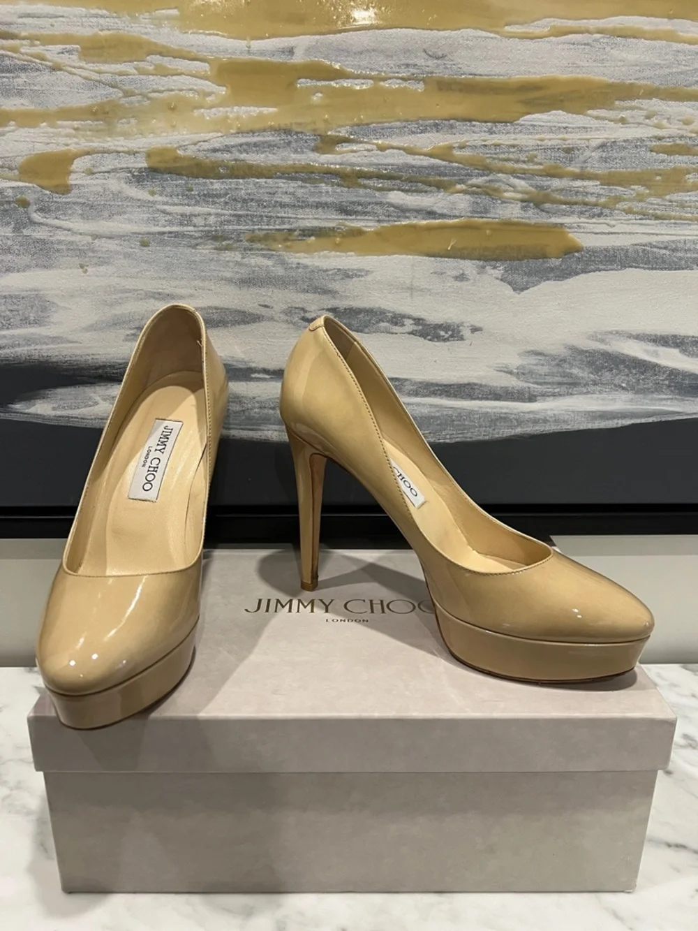 Jimmy Choo Beige Patent Leather Pumps - Picture 3 of 9